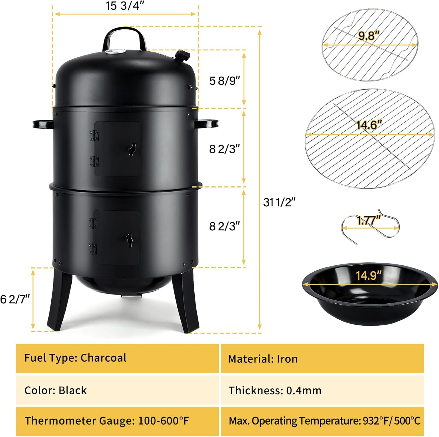 Churrasqueira Vertical a Carvã - Electric Smoker Bbq avaliação e preço